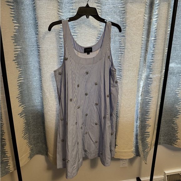 J. Crew Light Blue Striped Dress with Floral Embroidery - Picture 2 of 4